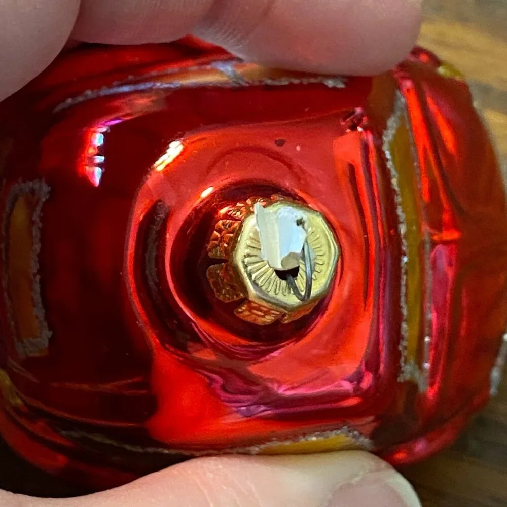 Blown Glass Red car Christmas‎ tree ornament taxi compact glitter